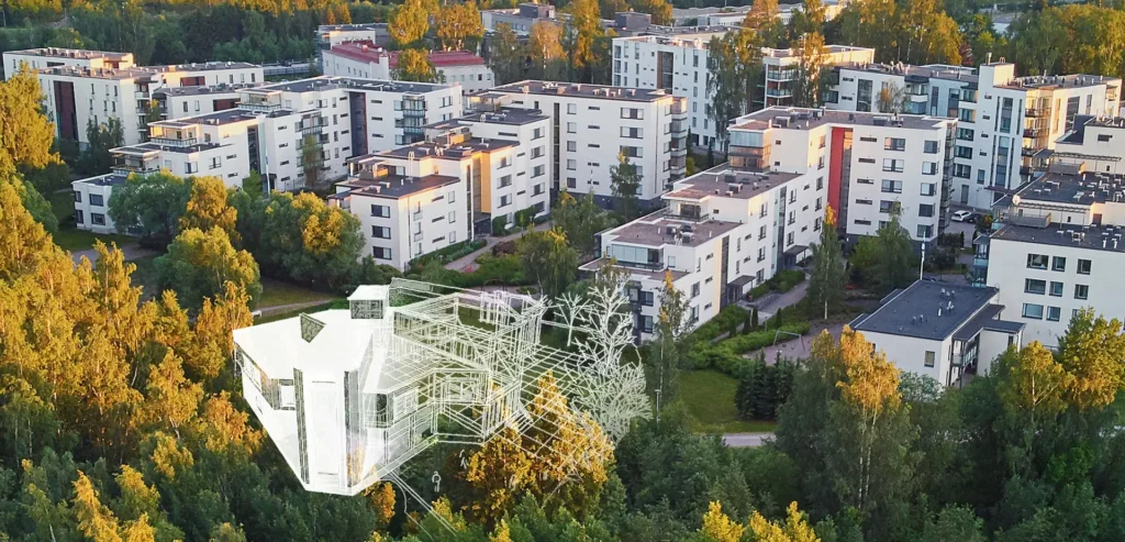 vexatecin hankekehitys kaupunkiympäristössä ilmasta kuvattuna